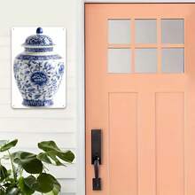 Exquisite Blue White Porcelain Ginger Jar Tin Metal Sign Hand Painted Floral Classic Chinese Antique Style Vase Home Decor Living Room Office Centerpiece Gift For Pottery Art Collectors - 彩色 - 查看 3