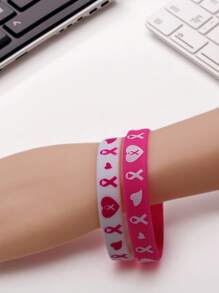 10pcs Breast Cancer Awareness Silicone Bracelets With Colorful Filled Pink Matching Bracelets, Suitable For Holiday Wear And Gifts