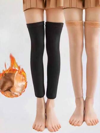 1 Pair Women's Thickened Warm Solid Color Soft & Comfortable Over-The-Knee Leg Warmers, Versatile For Autumn/Winter, Cozy
