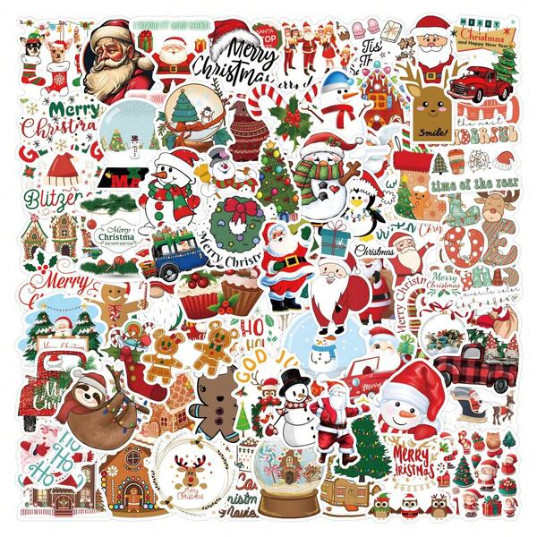 Combination Christmas-Themed Stickers, Cartoon Santa Claus, Reindeer And Gifts, Sealing Stickers, PVC Decals, Phone Cases, Laptops, Water Bottles, Asymmetrically Shaped Non-Stick Labels, Christmas Festive Atmosphere Decorations Christmas Christmas Decorations Christmas Pajamas Christmas Gifts Christmas Decor