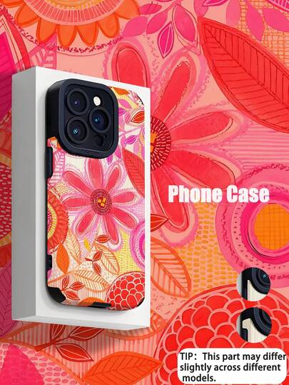 1pc Fashionable Abstract Colorful Crayon Flower Pattern Vertical Striped High-End Faux Leather Anti-Fall Anti-Fingerprint Shockproof Phone Case Compatible With Apple And Models