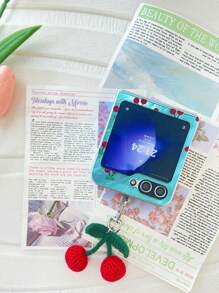 Cute Full Screen Cherry Glacial Pattern Phone Case With Cherry Pendant Compatible With Motorola Razr50 Razr 50 Ultra 50ultra Shockproof Back Cover Waterproof Anti-Fall Scratch Resistant - Blue - View 12