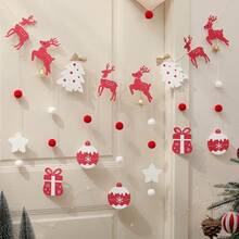 1 set Brad de Crăciun CRĂCIUN FERICIT, Reni, Moș Crăciun, Banner roșu pentru decorarea petrecerii cu cadouri, Ornament agățat cu pom-pom - Multicolor - Vizualizare 1