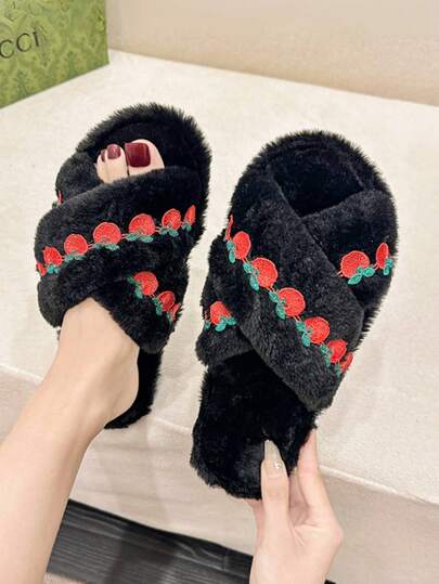 2025 Nuovi Ciabatte Estive da Interno a Fragola, Aperte, con Suola in Gomma Antiscivolo