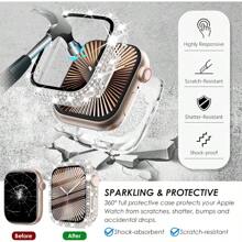 2 In 1 Waterproof Bling Case Compatible With Apple Watch Series 10 42mm Screen Protector Crystals Rhinestone Protective Bumper Face Cover Compatible With Apple Watch 10 42mm Accessories Women Clear Huge Markdown Shockproof Anti-Fall Scratch Resistant Anti-Fingerprint Full Cover Screen Protection Essentials, Applicable To Daily Shield, Office, Home Watch Screen Protector Watch Cover Watch Accessories