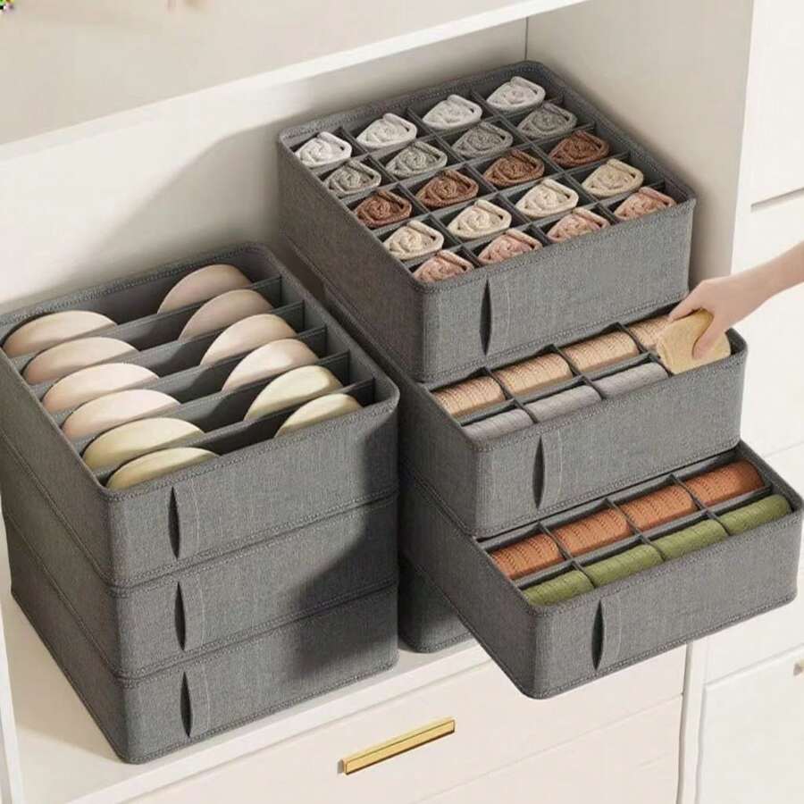1 hộp đựng đồ ngăn kéo có thể gấp gọn, hộp đựng vải nhiều ngăn đựng tất, đồ lót, khăn quàng cổ, cà vạt, lý tưởng cho tủ quần áo, tủ quần áo, phòng ngủ, ký túc xá, căn hộ - Xám - Xem 1
