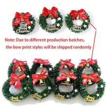 20Pcs Mini Christmas Wreaths With Red Bows And Golden Bells - Plastic Festive Artificial Craft Tree Ornaments(20/10/1pc)