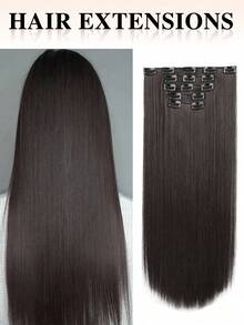 nimoki 5入組夾式髮片,長直合成纖維夾式髮件,適用於女性