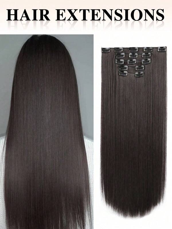 nimoki 5PCS Clip In Hair Extensions Long Straight Synthetic Clip On Hairpiece For Women