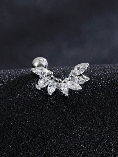 1pc Minimalist Fashion Versatile Stainless Steel Micro-Inlaid Cubic Zirconia Crown Cartilage Piercing Earring