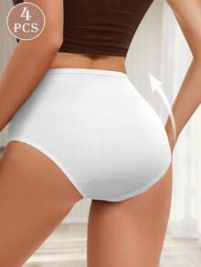 MEIYATING 4pcs Women High Waist Tummy Control White Cotton Letter Print Briefs - White - View 4