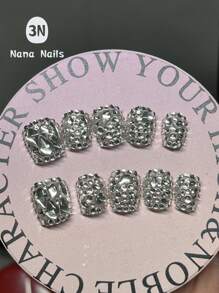 10 Stück kurze quadratische handgemachte Nail Art Dekorationen, glänzendes Nail Zubehör Aufklebe-Nägel Nagelzubehör