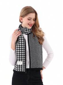 1pc Multi-Color Houndstooth Pattern Faux Cashmere Knitted Warm Fashion Unisex Scarf, Suitable For Casual Daily Wear, Autumn & Winter