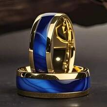1 pieza Anillo con baño de oro y fondo azul, anillo de hombre de negocios, regalo de joyería para aniversario/boda