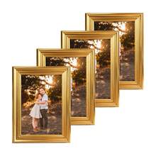 1pc/4pcs Luxury Gold Photo Frames, 3D Edge Design, 3.5x5", 4x6", 5x7", 6x8", 8x10" Options, Decor For Living Room, Bedroom, Office, Wedding, Anniversary, Christmas, Pet Memorial, Comes With Random Photo Paper (For Reference Only)