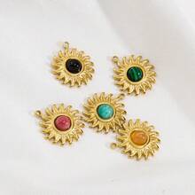 Bohemian Style Vintage Sun Pendant, Stainless Steel 14K Gold Inlaid Colorful Natural Stone Pendant