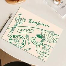 Retro American Minimalist Sketch Design High-End PU Placemat, Waterproof, Oil-Proof, Washable, Cup Coaster, Tableware Mat, Heat Insulation Pad