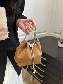 Women's Simple Chain Solid Color Crossbody Bag, Suitable For Daily Commute And Travel