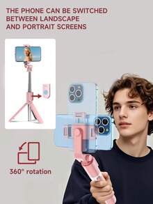 TOKQI Bluetooth Extendable Tripod Selfie Stick, Rotatable Phone Holder, Wireless Remote Control, Compatible With Smartphones, Suitable For Live Streaming, Photography, Video Recording, Travel, Outdoor Activities, Vlog, Family Gatherings, Parties, Stable Recording, 360° Rotation - Multicolor - View 3