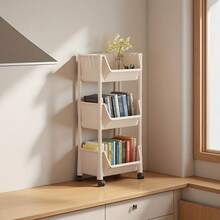 1 Multi-Layer Storage Rack, Multi-Layer Storage Trolley, Non-Electric, Mobile Storage Rack With Wheels, 3/5 Layers, White/Macaron Color Trolley Rack, Suitable For Living Room, Bedroom Dormitory Book Storage Rack, Bedside Trolley, Utility Trolley, Book Trolley, Roller Trolley, Kitchen Storage Box, Diaper Trolley, Bathroom Storage Box - 白色 - 查看 6