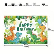 Biểu ngữ sinh nhật vui vẻ chủ đề khủng long 2D sống động, phông nền tiệc đầy màu sắc với bóng bay và khủng long thân thiện, Polyester bền, thích hợp cho tiệc sinh nhật tuổi teen và tại nhà - 1 cái - Xem 4