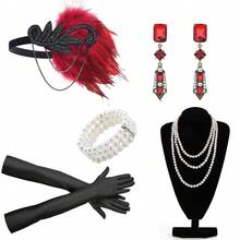 20 世纪 20 年代女士派对配饰套装，轻佻女郎服装配饰咆哮的 20 年代女士配饰轻佻女郎头饰 - 彩色 - 查看 41