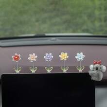 Six-Leaf Daisy Flower Car Dashboard Spring Ornament Car Fresh Daisy Flower Decoration Supplies,5pcs/Set - 六葉雛菊花5色一套 - 查看 1