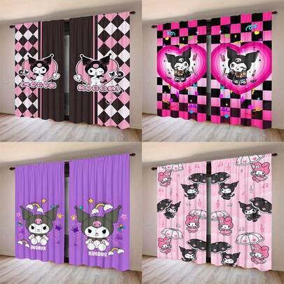 Sanrio 2pcs Hello Kitty Printed Sheer Curtains, High Definition Digital Printing, Polyester Fabric. Semi-Transparent For Privacy Protection, Fade-Resistant, Hand/Machine Washable, Rod Pocket Hanging, Suitable For Bedroom And Living Room Decor