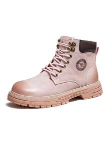 CAMEL CROWN Women's Sports Casual Shoes, Autumn And Winter Fleece-Lined Yellow Boots, Outdoor Work Boots, British Vintage High-Top Shoes, Boots - Pink/coffee - View 1