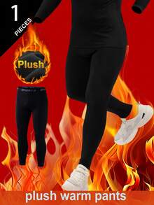 1pc Men's Thermal Pants, Thermal Lined, Solid Black, Warm Bottoms For Cold Weather, Suitable For Outdoor Activities Like Skiing In Autumn/Winter