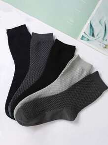 5 雙/包 男款大尺碼竹纖維中筒襪,透氣休閒商務襪黑色