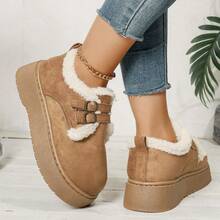 Botas de nieve con suela gruesa para mujeres 2025, zapatos retro con forro térmico de felpa y de fácil puesta para el invierno