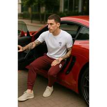 White T-Shirt + Jogger Pants Kit Opposite Modas Elegant Versatile High Quality - Burgundy - View 1