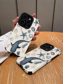 1pc Cute Whale, Starfish, Shell Pattern Textured Soft Protective Phone Case, Compatible With Apple 16/16 Plus/16 Pro/16 Pro Max And Phones - Multicolor - View 2
