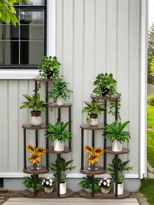 1pcs Multi-Layer Flower Stand, Plant Stand Succulent Flower Pot Rack, Suitable For Living Room Balcony, Space-Saving Indoor Plant Rack And Storage Rack - 黑色 - 查看 10