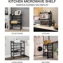 3 Tier Expandable Microwave Oven Rack Stand Storage Holder Kitchen Corner Shelf - 黑色 - 查看 8