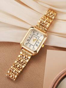 1pc Women's Fashionable Compact Bar Scale Small Dial Square Steel Band Retro Quartz Watch, Suitable For Daily Wear, Birthday, Mother's Day, Easter Gift