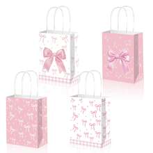 12Pcs Pink Bow Gift Bags - Paper Party Favor Bags, Multi-Event Pouches For Shower/Wedding Decoration/Halloween/Christmas/Party Supplies, Halloween Gift Bags, Thanksgiving Gift Bags, Fall Decoration