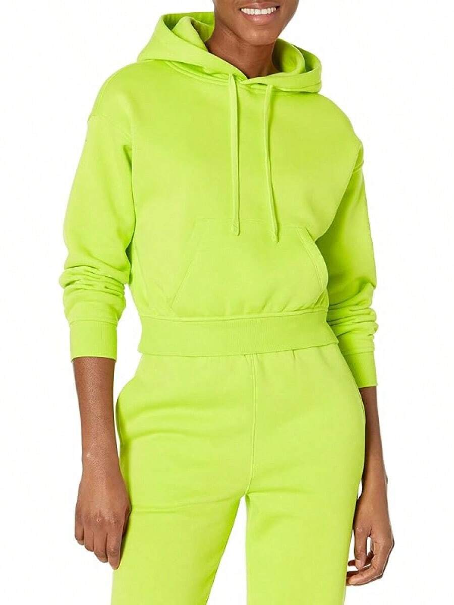 Women's Crop Pullover Hoodie Sweatshirt - Plus Size Fashionable - Màu xanh chanh - Xem 1