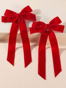 2 Pcs Girls Vintage Velvet Bow Hair Clips, Long Ribbon Simple Sweet Hairpin, Multicolor Bowknot Duckbill Clips, Elegant Hair Barrette Headwear Hair Accessories For Daily Use - Multicolor - View 8