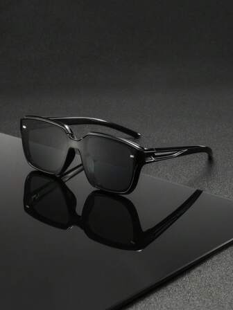 1 Pair Men's PC Rivet Square Full Frame Integrated Lens High-End Fashion Glasses, Steampunk Style New Decorative Glasses, Suitable For Street Wear, Photo Shoots, Parties, Music Festivals