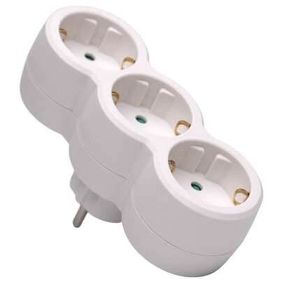 DISTRIBUX Ladrón Schuko 3 Tomas Vertical – Adaptador Triple Enchufe Schuko, 16A 250V, Máx. 3680W, Color Blanco  ✅ Entrega de 1-3 días