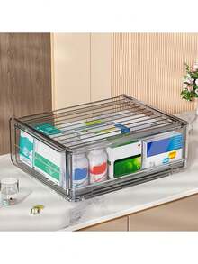 1-Pack Transparent Medicine Storage Cabinet With Sliding Doors - Multi-Drawer Organizer For Home, Bathroom & Kitchen - Durable Plastic No Assembly Required, Compact Space-Saving Design, Modern Home Accessory, Sleek Construction