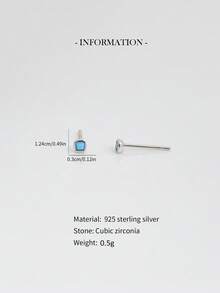 2 piezas Pendientes de botón cuadrados de circonita de plata de ley 925, pendientes de botón de circonita triangulares de bajo alergenico dorados, adecuados para uso diario de mujeres - Plateado - Ver 4