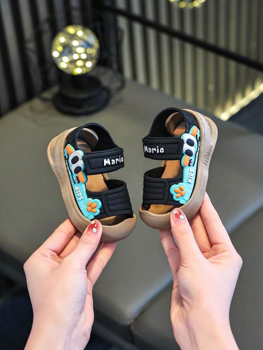 1 par de sandálias infantis fechadas para bebês e crianças de 1 a 3 anos, com sola macia, ideais para atividades ao ar livre, corrida, esportes e viagens. - Preto - Ver 1