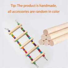 1 Vivid Parrot Climbing Ladder Toy - Soft Wooden Birdcage Accessory With Colorful Beads, Multiple Lengths, Multi-Level Cognitive Skills And Games, Suitable For All Birds, Randomly Colored Beads, Bird Toys | Fun Design | Durable Wooden Ladder