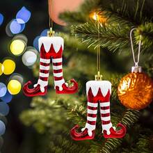 2 Packs Glittery Plastic Christmas Elf Legs Ornaments - Red & White Striped Elf Boot Tree Pendants, Festive Holiday Decorations For Seasonal Celebrations Home Decor Christmas Decorations Room Decor