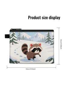 1 pieza Monedero compacto con cremallera, bolsa con cremallera de poliéster resistente y de moda, diseño de estampado gráfico de mapache lindo, ideal para guardar monedas y pequeños artículos esenciales, cierre , regalo de novedad, material duradero, fácil de cuidar, regalo festivo/navideño