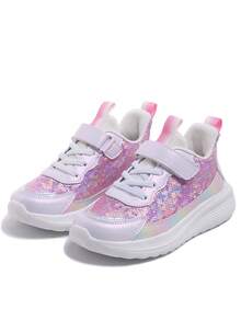 1 Pair Glittery Hook And Loop Girls' Athletic Shoes, Fashion Comfortable Non-Slip Durable Lightweight Casual Shoes For Students, Slip-On Design, Stable Fit, Suitable For Daily Wear And Running - Hot Pink - View 7