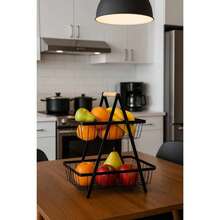 Premium 2-Tier Tabletop Fruit Bowl, 33cm Height, Wire Fruit Basket, 2 Tier Multipurpose Organizer - 白色 - 查看 3